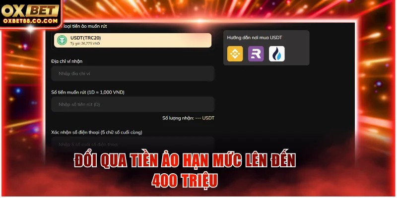 Đổi qua tiền ảo hạn mức lên đến 400 triệu